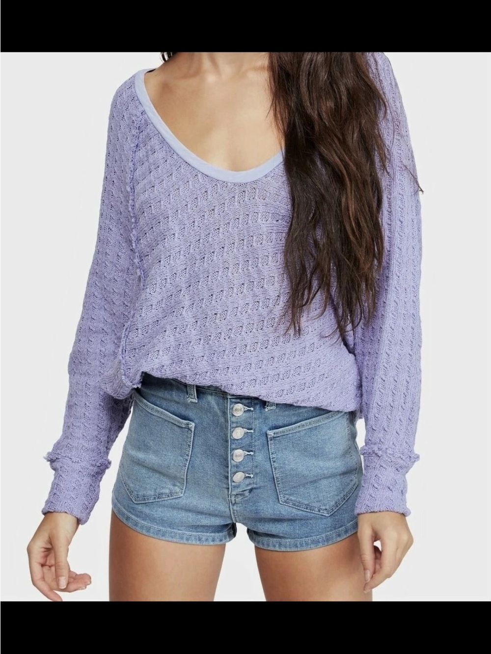 Free People | We the Free Thien's Hacci Long Sleeve Sweater Periwinkle XS